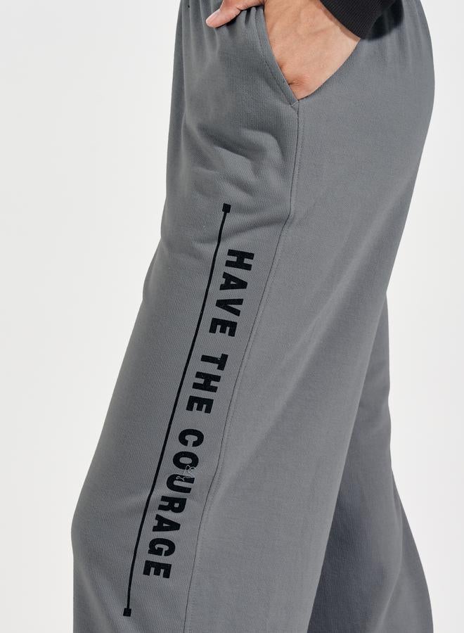 Styli Slogan Print High Rise Wide Leg Joggers  - Image 3