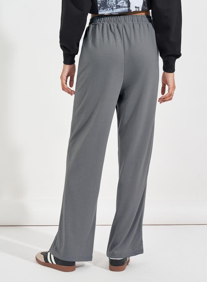 Styli Slogan Print High Rise Wide Leg Joggers  - Image 4