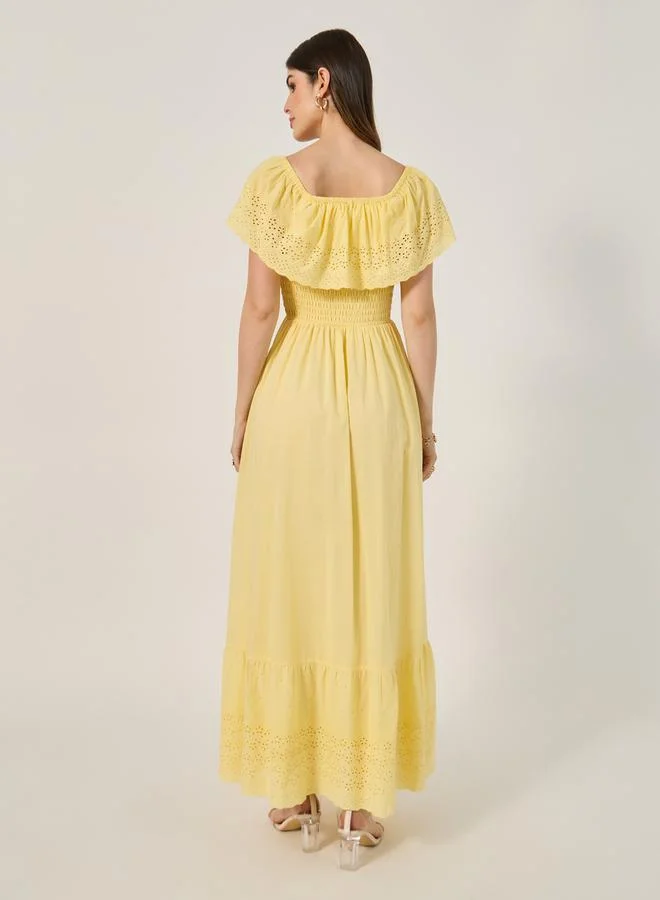 Styli Eyelet Ruffle Dress
