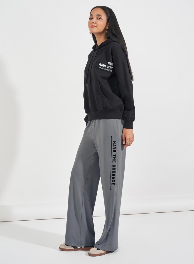 Styli Slogan Print High Rise Wide Leg Joggers  - Image 5