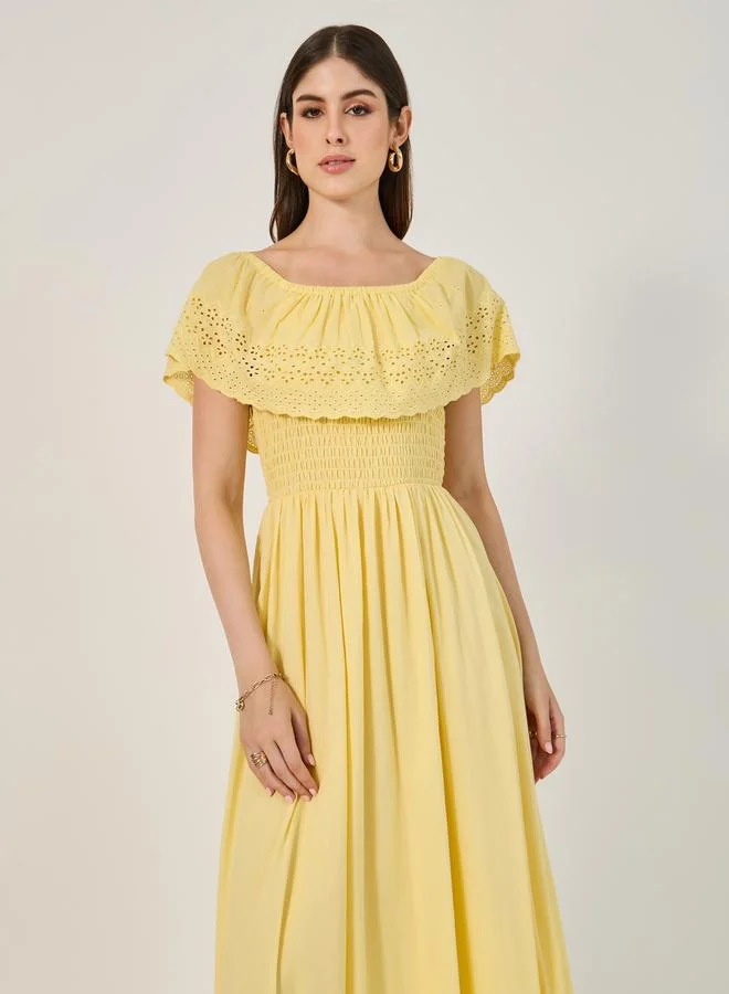 Styli Eyelet Ruffle Dress