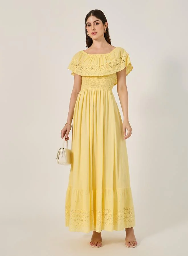 Styli Eyelet Ruffle Dress