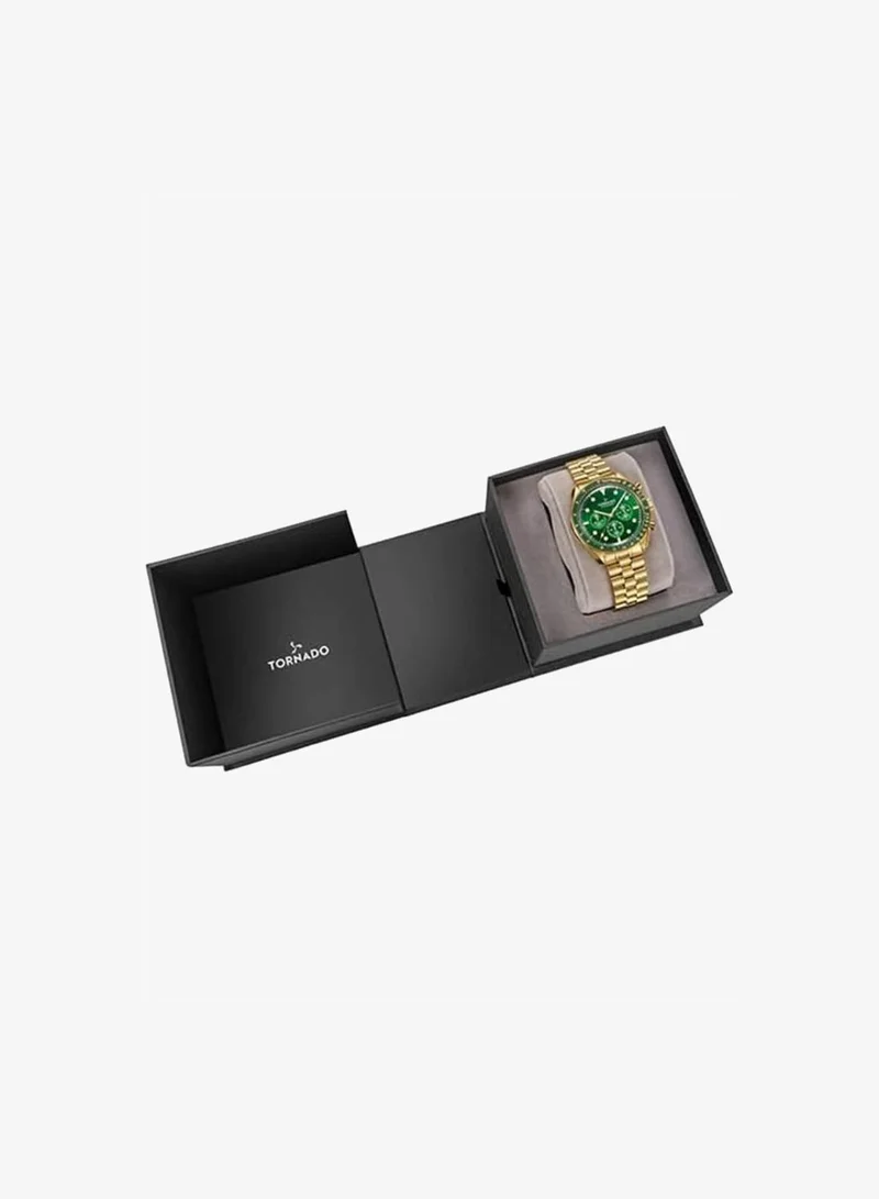 Tornado Green sunray dial with green color Circular pattern chrono eyes Men's  solid stainless steel with brushed outer links and polished center links. Chronograph Watch T22103-GBGH - 42mm mm for Men | Best Price UAE