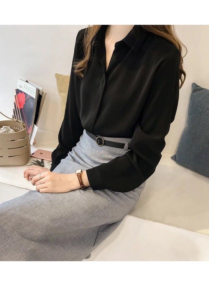 Shougu New Temperament Solid Color Shirt Women's Long Sleeved Shirt  - Image 1