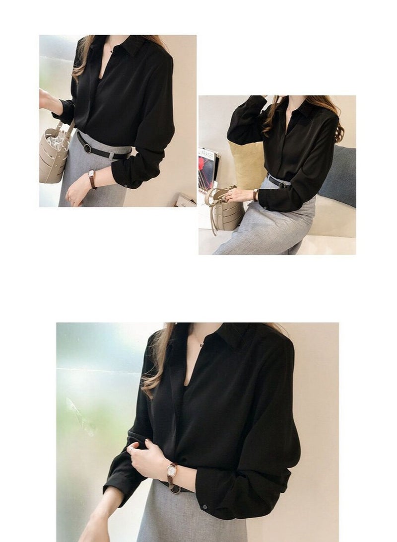 Shougu New Temperament Solid Color Shirt Women's Long Sleeved Shirt  - Image 2
