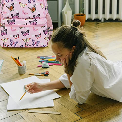 JIANYA Girls Backpack for School Elementary Kids Bookbag School Bag with Lunch Box Butterfly Pink - Image 3