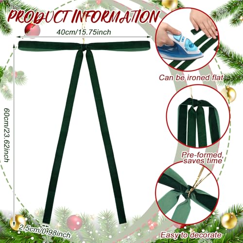 Janinka 6 Pcs Green Velvet Ribbon Bows Christmas Tree Decorations 235x155 Inch Rustic Neutral Large Velvet Vintage Christmas Swag Ornaments Staircase Wreath Bows Tree Topper Bow - Image 3