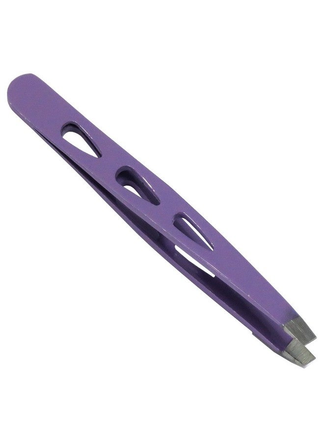 HTS 172D3 4" Purple Slanted Eyebrow Tweezers with Droplet Holes - Image 2