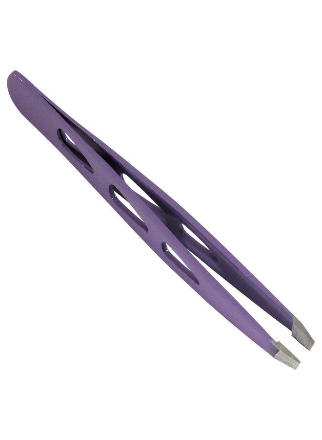 HTS 172D3 4" Purple Slanted Eyebrow Tweezers with Droplet Holes - Image 1