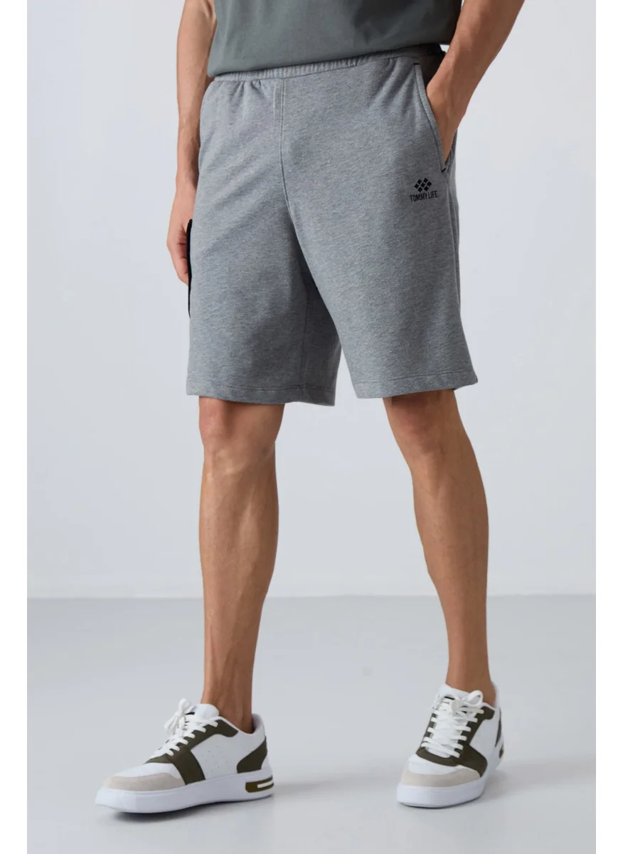 Tommy Life Grey Melange Cotton Thick Soft Texture Comfort Fit Printed Men's Shorts - 81266