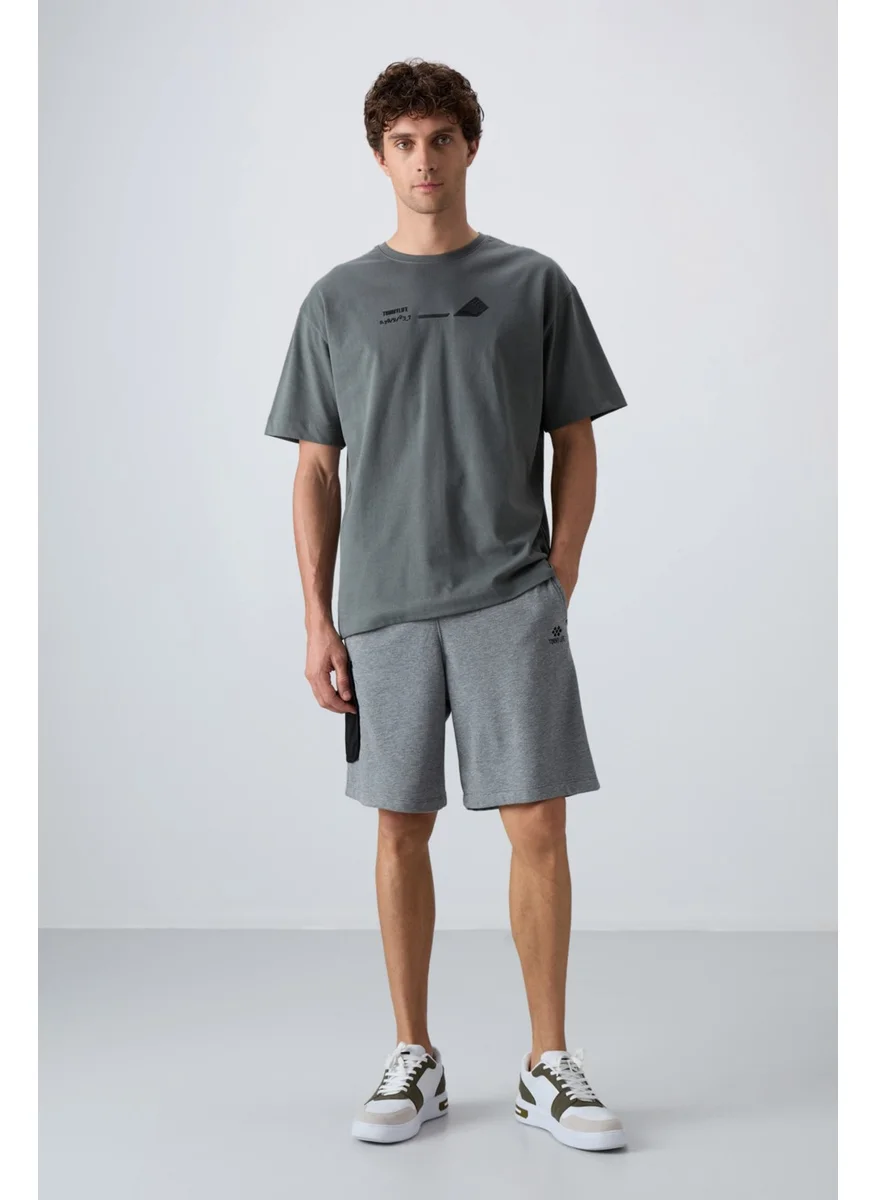 Tommy Life Grey Melange Cotton Thick Soft Texture Comfort Fit Printed Men's Shorts - 81266