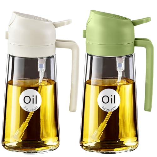 ‎YARRAMATE YARRAMATE 2Pcs 16oz/470ml 2 in 1 Oil Sprayer for Cooking with Stickers, Food-grade Glass Oil Spray Bottle, Oil Dispenser and Oil Sprayer for Kitchen, Salad, Frying, BBQ (White & Green) - Image 1