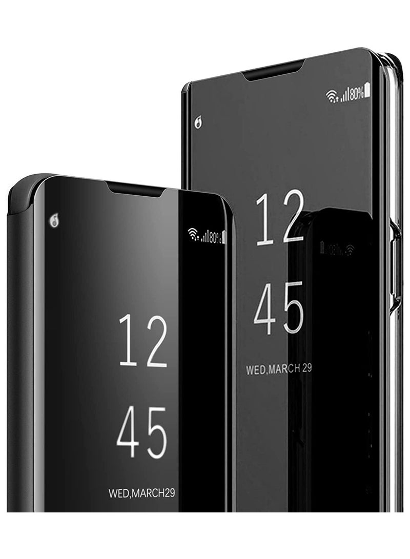 Adando Compatible with Samsung Galaxy S26 Ultra Mirror Case, Electroplated Smart S-View Mirror Flip Cover with Kickstand, PC Leather Anti-Scratch Protective Cover for Women (Black) - Image 1