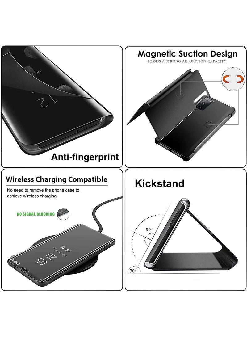 Adando Compatible with Samsung Galaxy S26 Ultra Mirror Case, Electroplated Smart S-View Mirror Flip Cover with Kickstand, PC Leather Anti-Scratch Protective Cover for Women (Black) - Image 2