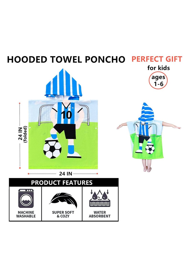 Kids Bath Towel for 1-6 Years Toddler, 1Pcs Hooded Towel, Microfiber Super Soft Robe Poncho Bathrobe, Boys Girls Swimming Beach Holiday Water Playing Pool Coverups (Soccer Kid) - Image 3