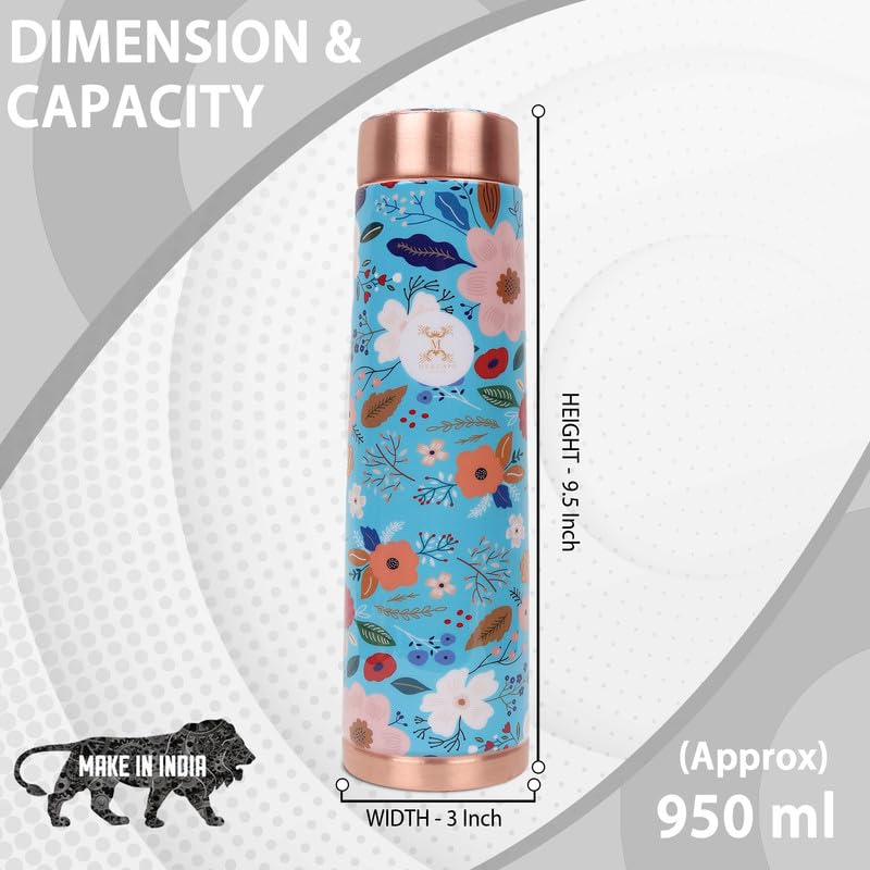 MERCAPE® MERCAPE Discover Ayurvedic Benefits Pure Copper Water Bottle  Multi Colored Design Leak Proof 950ml - Image 4