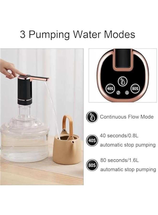 TRASSLE Foldable Electric Water Dispenser Bottle Pump,Portable Drinking Water Pump for Universal 2-5 Gallon Bottle, USB Charging Drinking Water Dispenser for Camping, Kitchen (Black) - Image 3