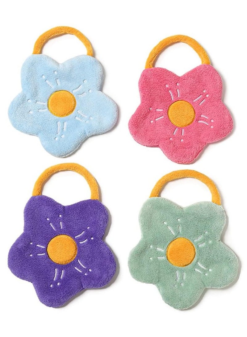 SYOSI 4 عبوات من مناشف اليد الزخرفية للحمام مناشف يدوية كرتونية زهور لطيفة مع حلقة تعليقالجاف سريع الامتصاص قوي صديق للبشرة - Image 1