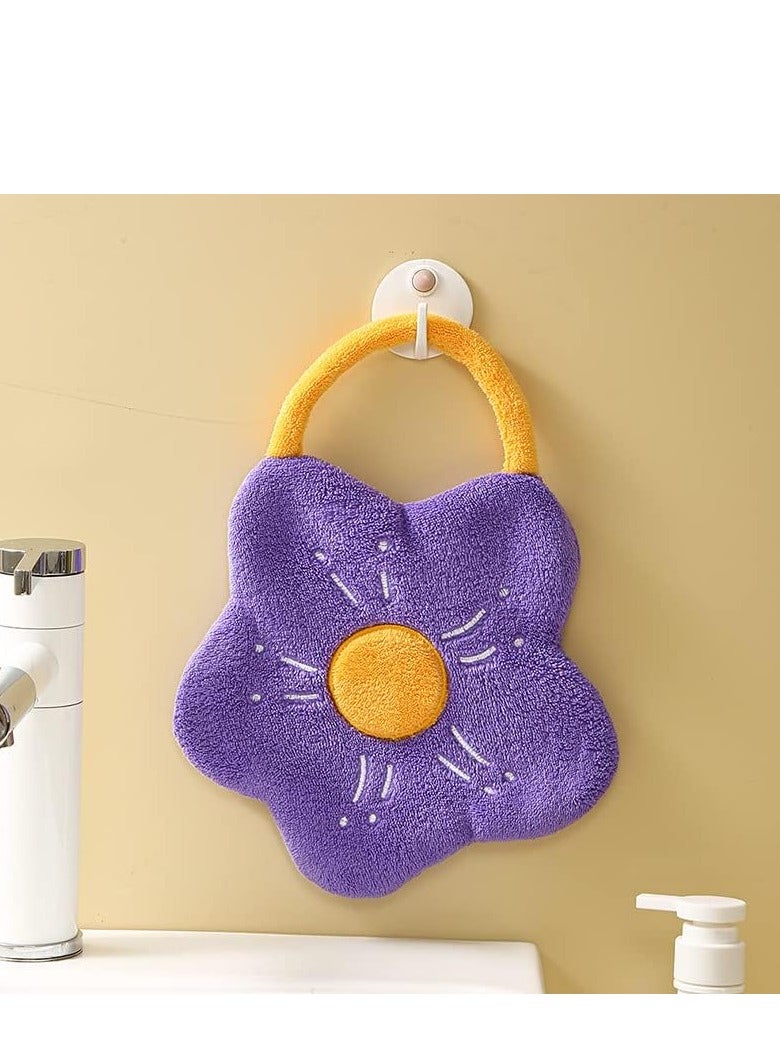 SYOSI 4 عبوات من مناشف اليد الزخرفية للحمام مناشف يدوية كرتونية زهور لطيفة مع حلقة تعليقالجاف سريع الامتصاص قوي صديق للبشرة - Image 5