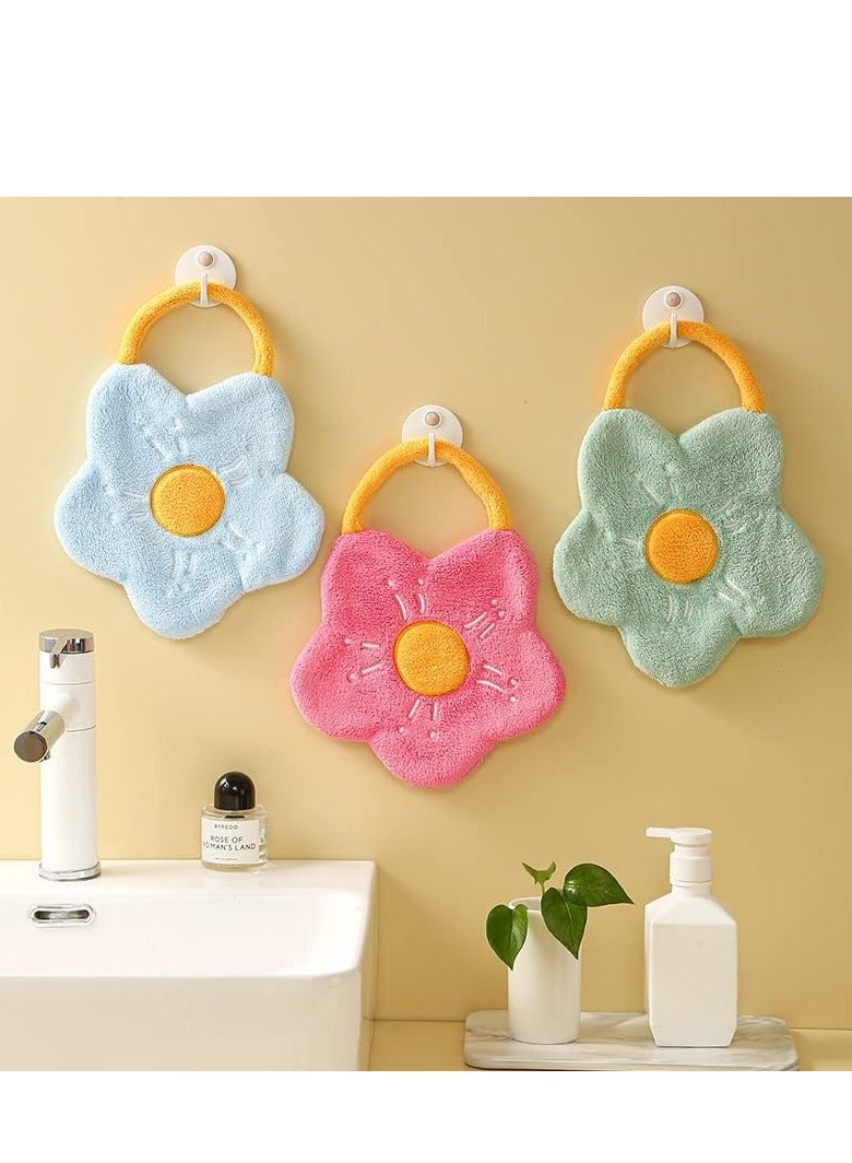 SYOSI 4 عبوات من مناشف اليد الزخرفية للحمام مناشف يدوية كرتونية زهور لطيفة مع حلقة تعليقالجاف سريع الامتصاص قوي صديق للبشرة - Image 2