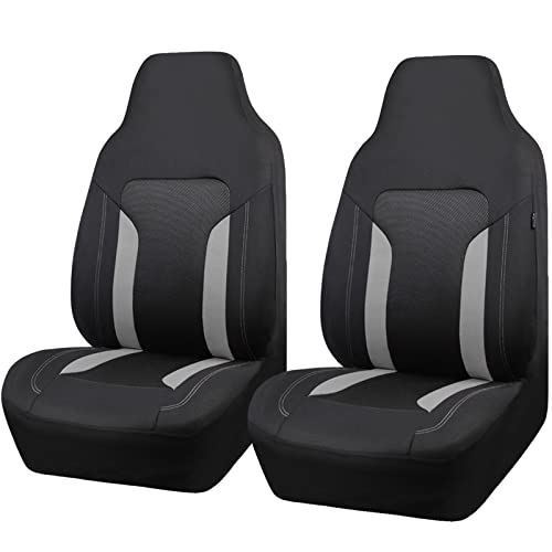CAR PASS Bucket Gray Car Seat Cover Front Seats 3D Air Mesh100 Breathable Sporty Fabric High Back Airbag Compatible Universal Fit Automotive SUV Truck Sedan Vans Two Front 2 Piece Black Gray - Image 1