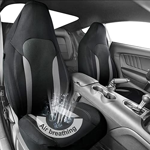 CAR PASS Bucket Gray Car Seat Cover Front Seats 3D Air Mesh100 Breathable Sporty Fabric High Back Airbag Compatible Universal Fit Automotive SUV Truck Sedan Vans Two Front 2 Piece Black Gray - Image 3