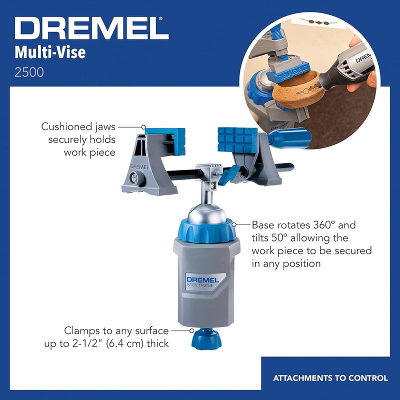 DREMEL أداة دوارة متعددة الاستخدامات، ملحق 3 في 1، مشبك ثابت بزاوية 360º، مشبك مستقل، وحامل أدوات، 2500-01 - Image 2