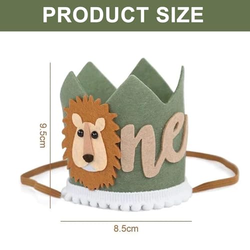 Zbdroxygen Birthday Caps 1st Birthday Hat, Jungle-Themed First Birthday Crown, Grey Green Color, suitable For Role-Playing And Festival Performances - Image 2