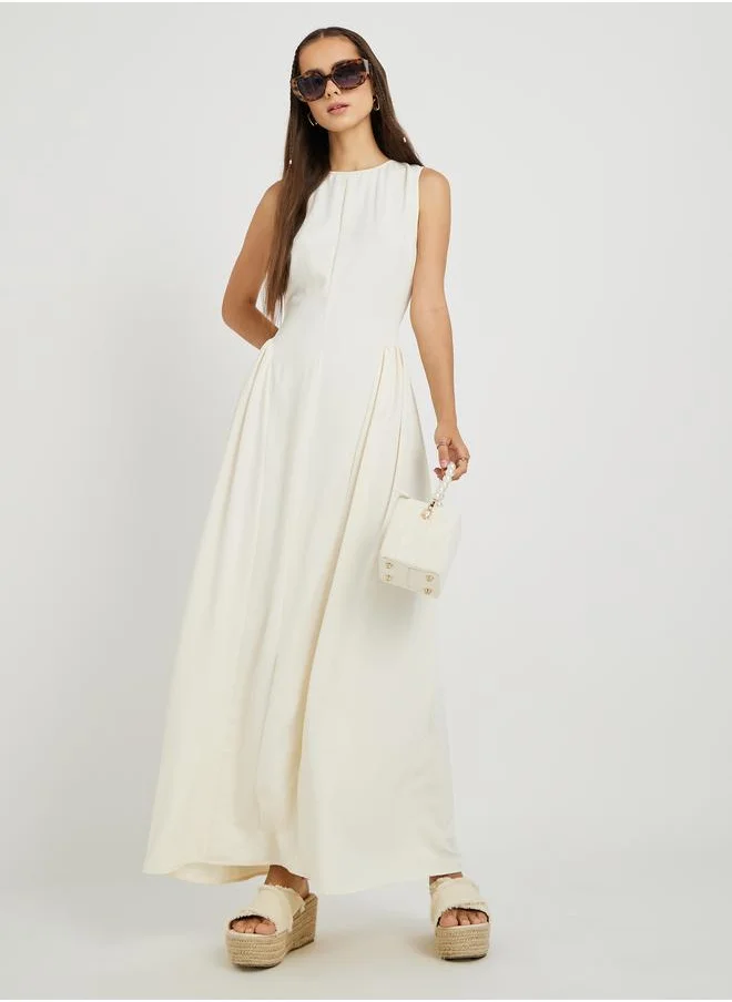 تايك تو Take Two Solid Sleeveless Pleated A-Line Maxi Dress