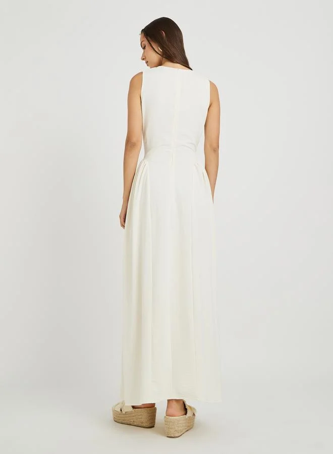 Take Two Take Two Solid Sleeveless Pleated A-Line Maxi Dress