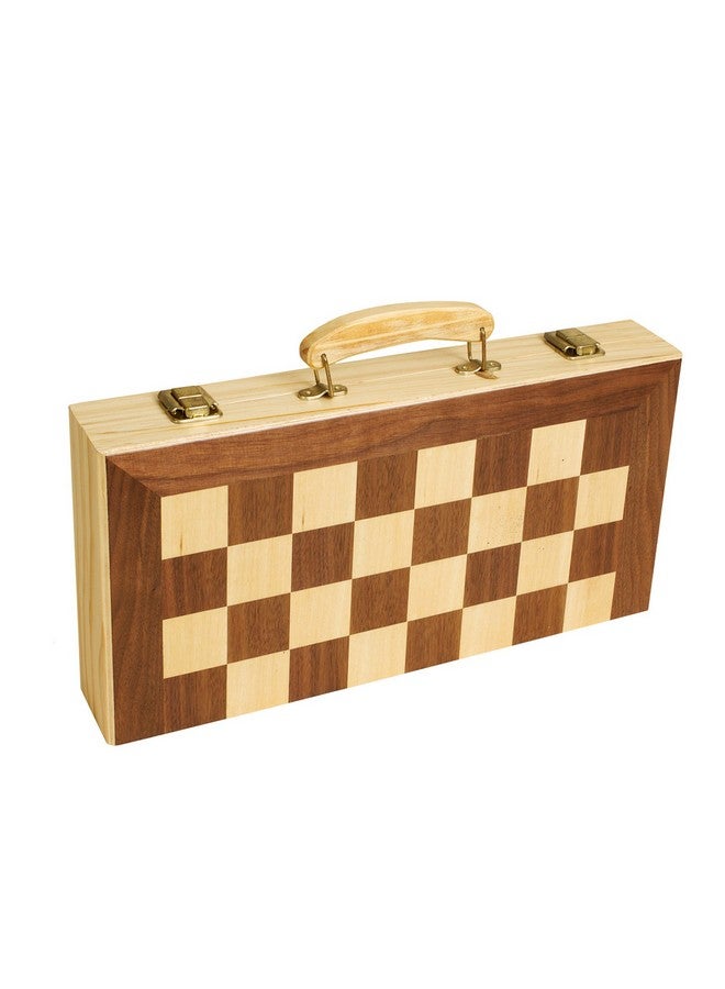 Sterling Games 16" Solid Wooden Chess Set Travel Folding Board with Brass Locks and Felted Interior Storage with Piece Holders - Image 2