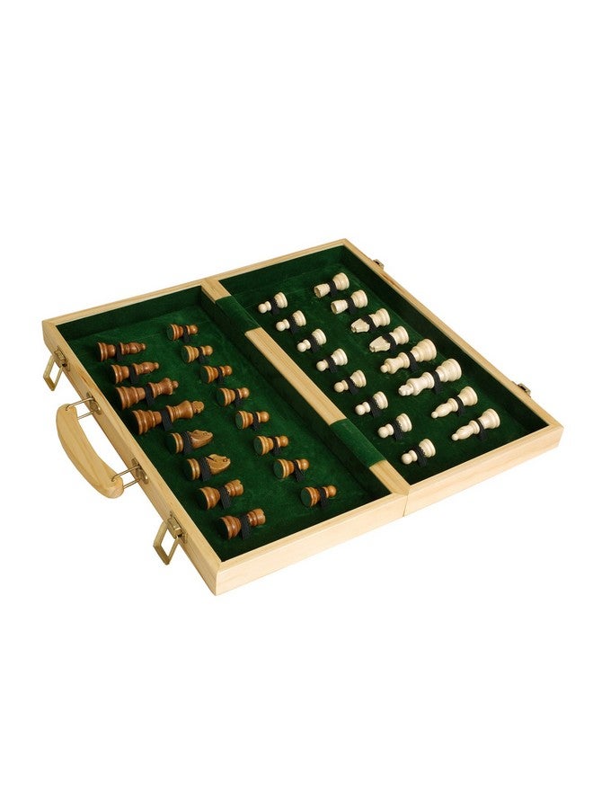Sterling Games 16" Solid Wooden Chess Set Travel Folding Board with Brass Locks and Felted Interior Storage with Piece Holders - Image 3