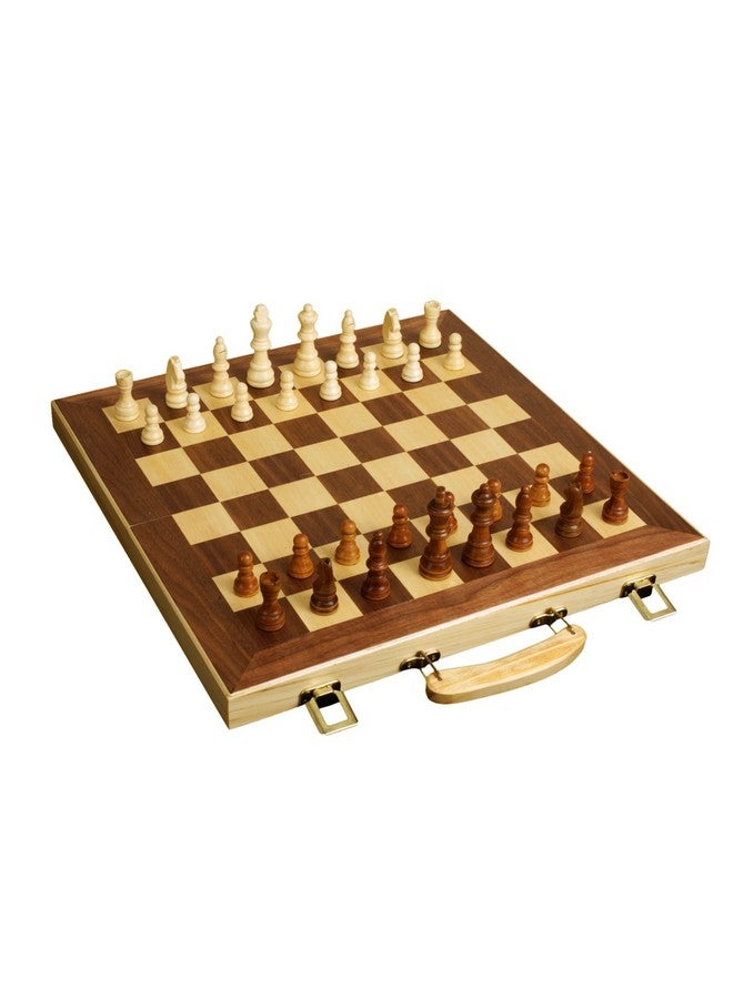 Sterling Games 16" Solid Wooden Chess Set Travel Folding Board with Brass Locks and Felted Interior Storage with Piece Holders - Image 1