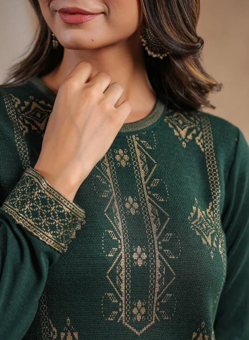 آي شين تونيك نسائي أخضر بوليستر مطرز مستقيم