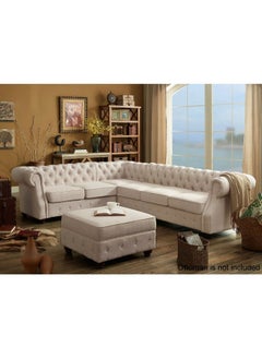 A to Z Furniture Rosevera Evart Tufted Left Facing Sectional Sofa with Ottoman in Beige Color Tufted Sectional Sofa with Ottoman  - Image 1