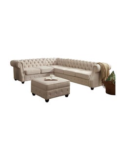 A to Z Furniture Rosevera Evart Tufted Left Facing Sectional Sofa with Ottoman in Beige Color Tufted Sectional Sofa with Ottoman  - Image 2