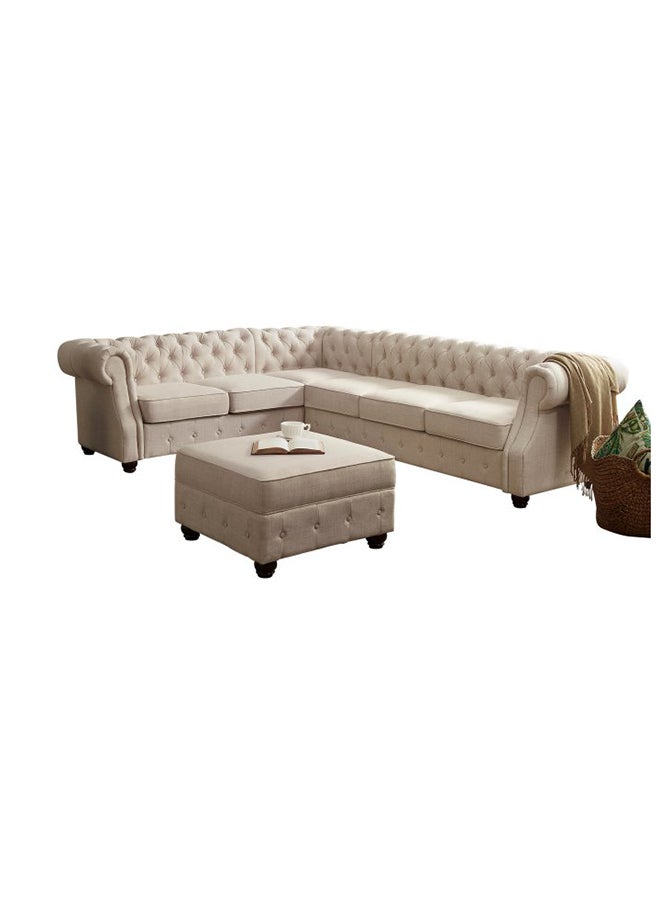 A to Z Furniture - Rosevera Evart Tufted Left Facing Sectional Sofa with Ottoman in Beige Color Tufted Sectional Sofa with Ottoman - Image 1