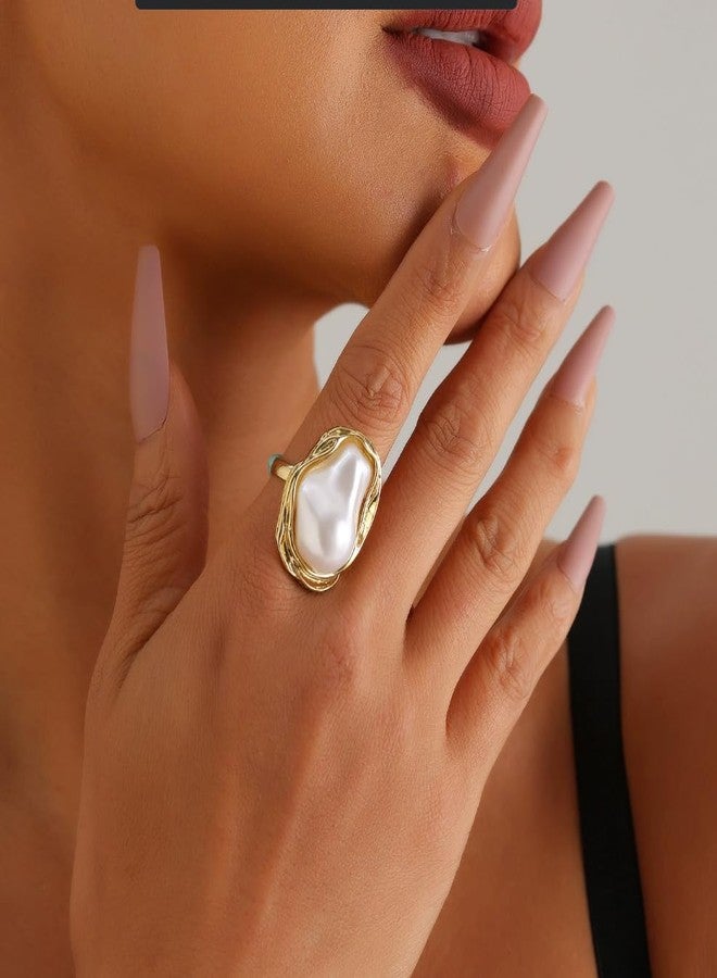kepvrio Pearl Ring for Women Promise Stacking Pearl Rings Adjustable Open Pearl Finger Ring Trendy Personality Christmas Pearl Jewerly Prom Dress Jewerly - Image 2