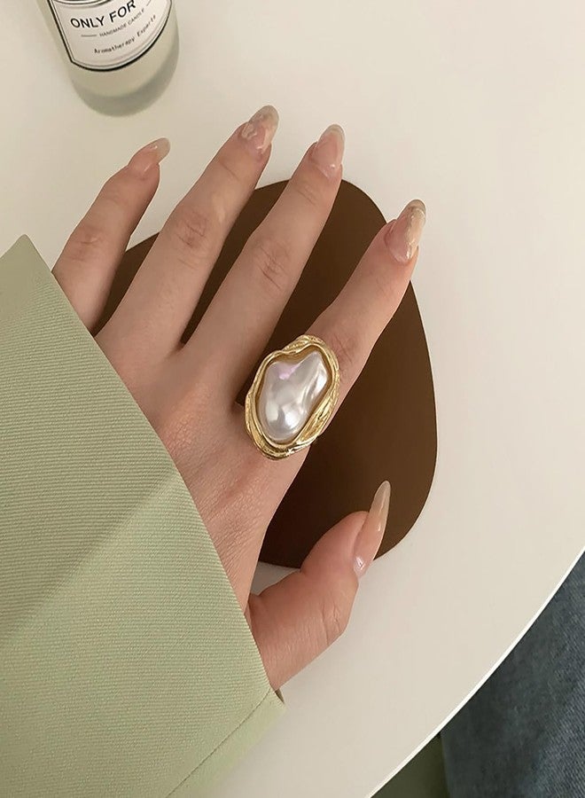 kepvrio Pearl Ring for Women Promise Stacking Pearl Rings Adjustable Open Pearl Finger Ring Trendy Personality Christmas Pearl Jewerly Prom Dress Jewerly - Image 5