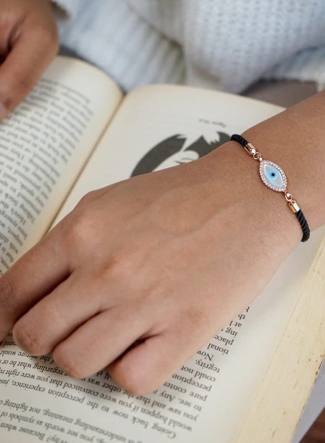 STRIPES® essentials Turkish Mother Of Pearl Evil Eye Bracelet Jewellery Black String Kabbalah Protection Handmade Rope Cord Thread Trendy Bracelet for Women jewellery for girls (Adjustable) - Image 3