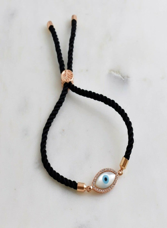 STRIPES® essentials Turkish Mother Of Pearl Evil Eye Bracelet Jewellery Black String Kabbalah Protection Handmade Rope Cord Thread Trendy Bracelet for Women jewellery for girls (Adjustable) - Image 4