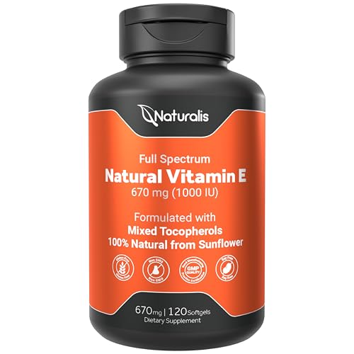 Naturalis Sunflower Vitamin E 670mg 1000 IU with Mixed Tocopherols Essential Skin Vitamin Immune Support NonGMO Soy Gluten Free 120 Softgels - Image 2