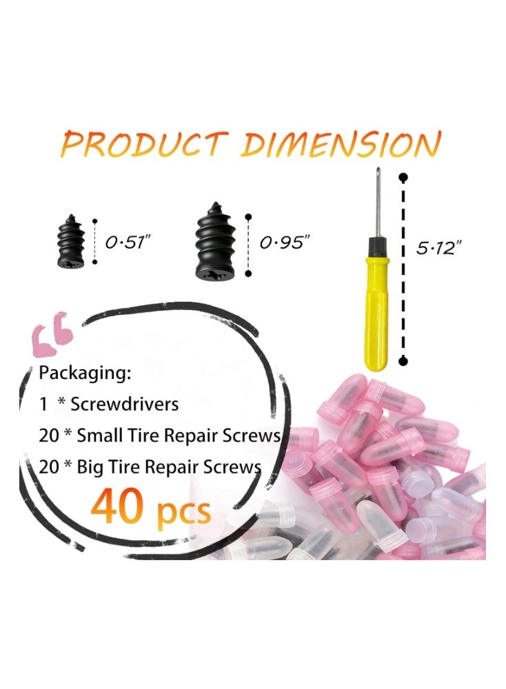 OASIS-TH Tire Repair Screws, 40 Pcs Vacuum Tire Repair Rubber Nail Plug Kit with 2 Sizes, Tire Patch Kit and Screwdriver, Fast Self-Service Tool for Car, Truck, Motorcycle - Image 5
