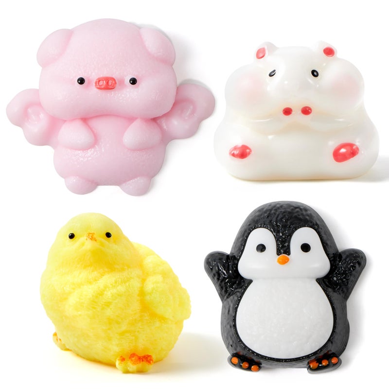 JOYIN 4 Pcs Animal Taba Squishy Toys Soft Squeeze FidgetsChick Pig HamsterPenguin Fufu Squishy ToysCute Taba Squishy Toys for Kids Easter Party Favors Gifts - Image 2