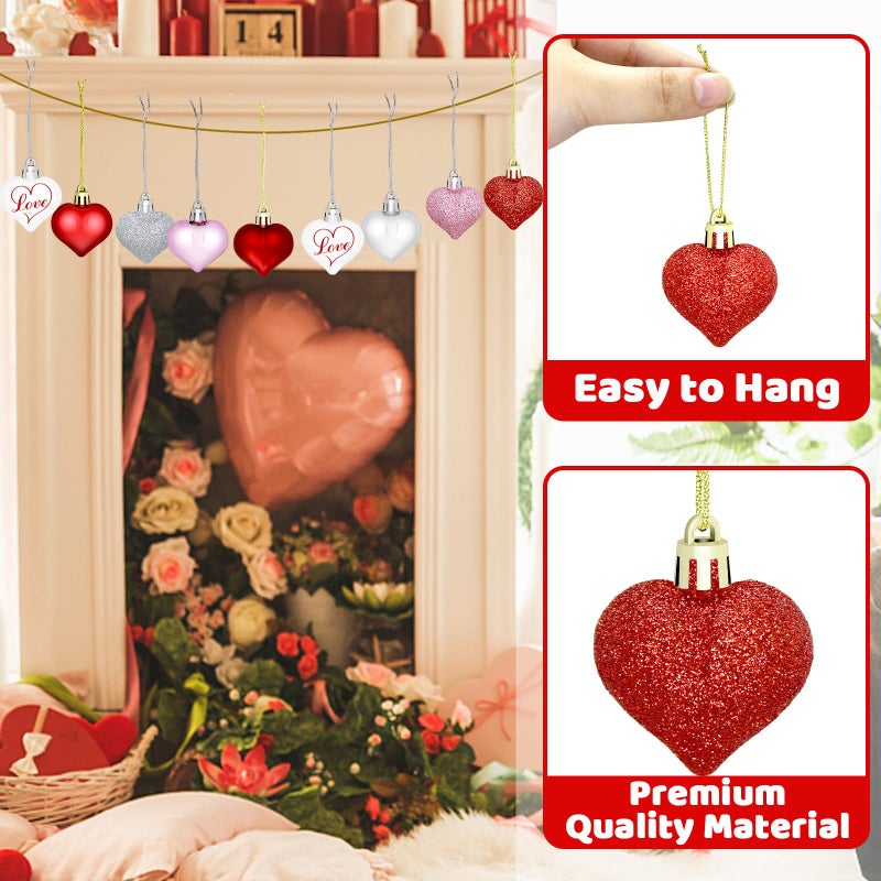 CH HAICHENG 48 Pieces Valentine Heart Baubles Ornaments Valentine's Day Heart Shaped Ornaments for Decoration or Wedding Anniversary Party Supplies, 4 Colors in 8 Styles - Image 4