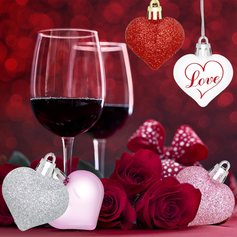 CH HAICHENG 48 Pieces Valentine Heart Baubles Ornaments Valentine's Day Heart Shaped Ornaments for Decoration or Wedding Anniversary Party Supplies, 4 Colors in 8 Styles - Image 5