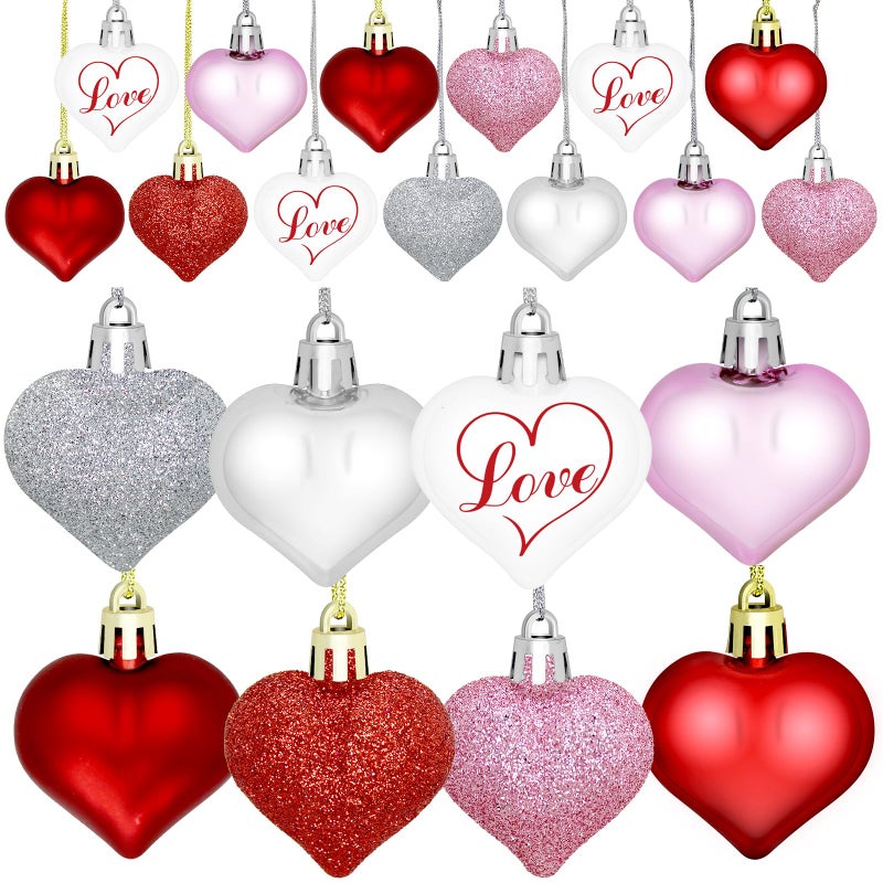 CH HAICHENG 48 Pieces Valentine Heart Baubles Ornaments Valentine's Day Heart Shaped Ornaments for Decoration or Wedding Anniversary Party Supplies, 4 Colors in 8 Styles - Image 1