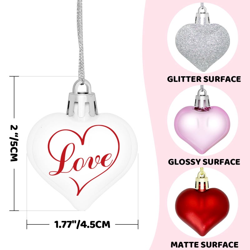 CH HAICHENG 48 Pieces Valentine Heart Baubles Ornaments Valentine's Day Heart Shaped Ornaments for Decoration or Wedding Anniversary Party Supplies, 4 Colors in 8 Styles - Image 2
