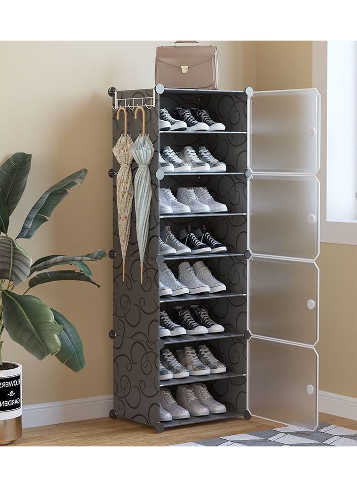 وحدات تنظيم تخزين الأحذية البلاستيكية 8 مكعبات، رف تنظيم الأحذية القابل للتكديس، صناديق تنظيم الأحذية المغلقة مع أبواب، خزانة تخزين الأحذية الموفرة للمساحة للكعب، الأحذية الطويلة، النعال - Image 1