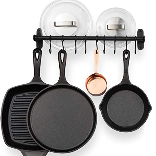 Wallniture Lyon Kitchen Rail with 10 Utensil Holder S Hooks for Hanging Kitchen Utensils Set and Cookware, 17" Frosty Black - Image 1